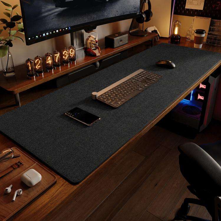 Linen Desk Pad Non Slip Rubber Keyboard Mouse Mat for Home Office Desktop Protector Stitched Edge...