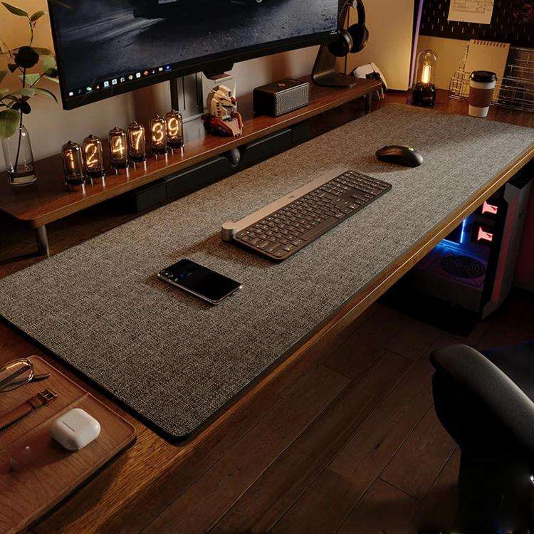 Linen Desk Pad Non Slip Rubber Keyboard Mouse Mat for Home Office Desktop Protector Stitched Edge...