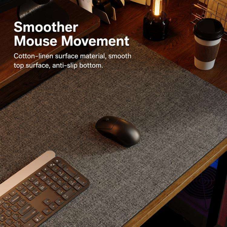 Linen Desk Pad Non Slip Rubber Keyboard Mouse Mat for Home Office Desktop Protector Stitched Edge...