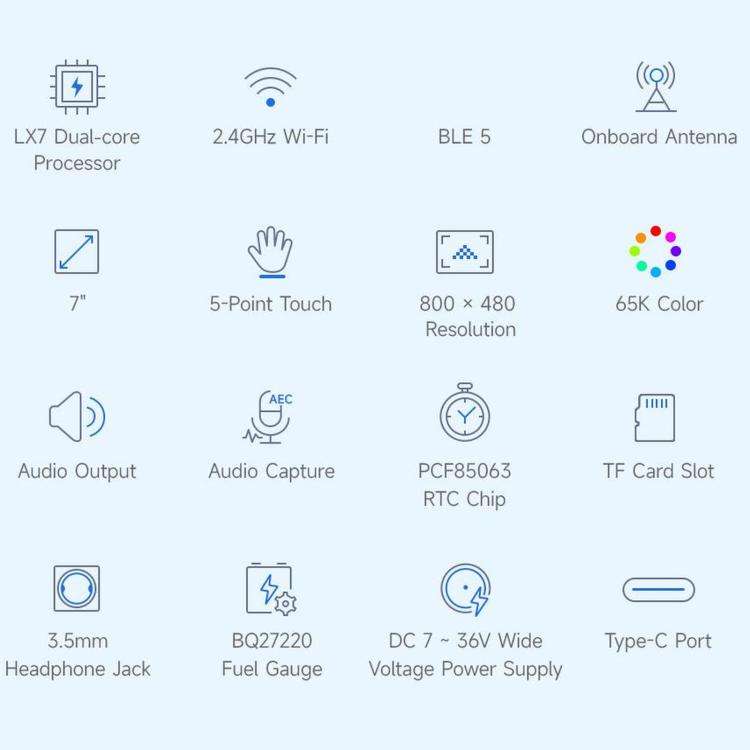 WAVESHARE ESP32-S3 7 Inch AI Voice Touch Display Development Board, 800 × 480 Resolution, 5-Poin...