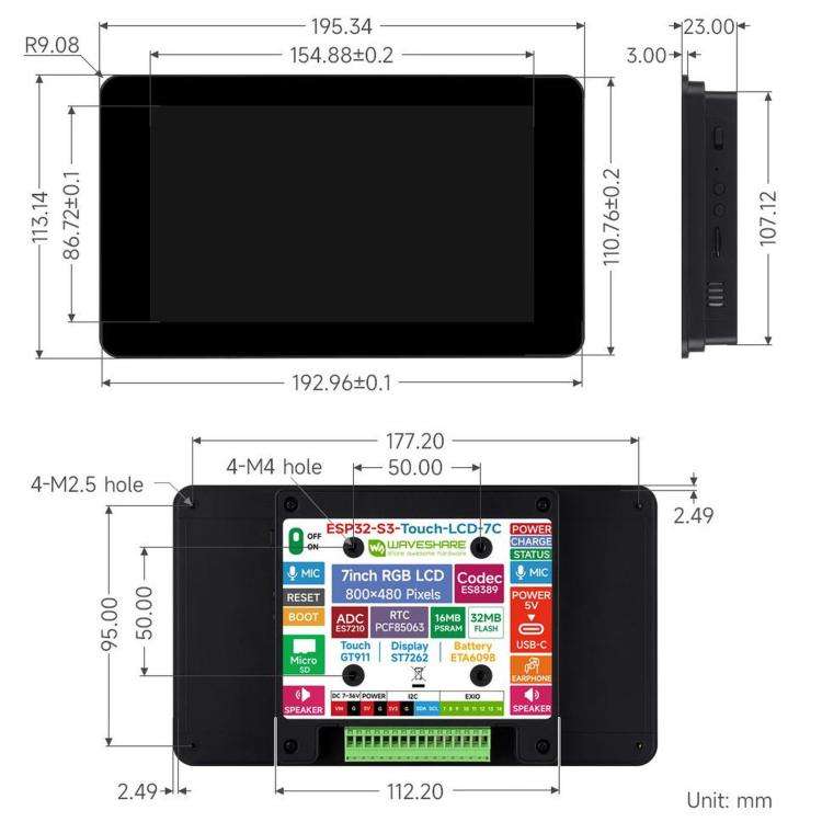 WAVESHARE ESP32-S3 7 Inch AI Voice Touch Display Development Board, 800 × 480 Resolution, 5-Poin...