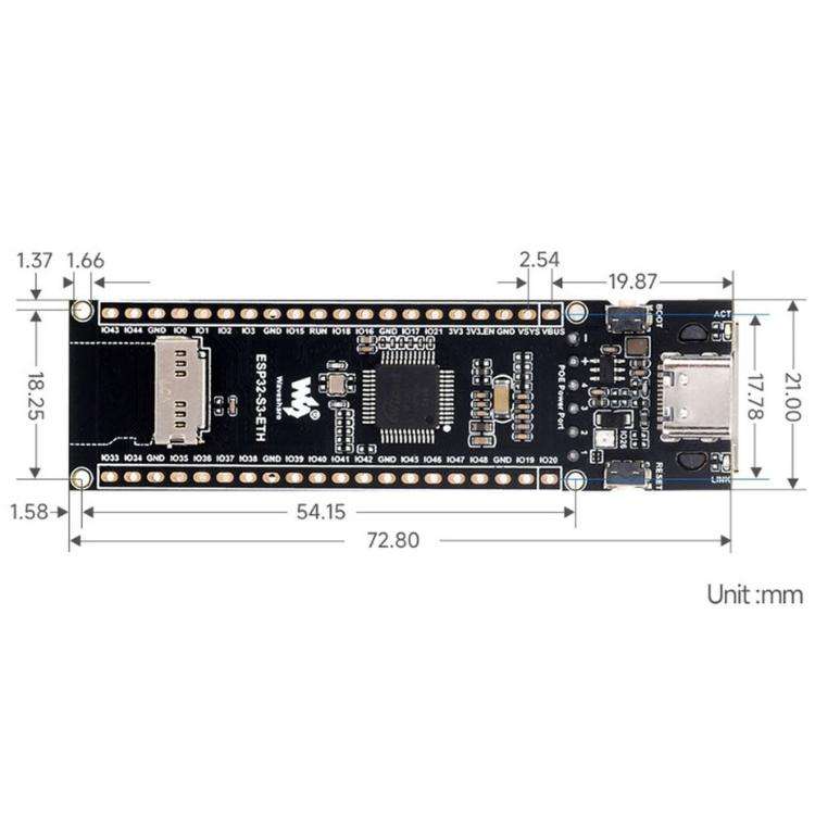 WAVESHARE ESP32-S3 ETH Development Board, 10/100Mbps RJ45 Ethernet Port, Wi-Fi & Bluetooth Suppor...