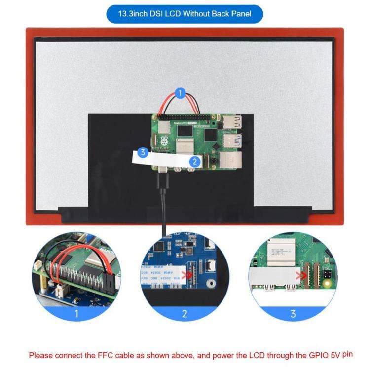 WAVESHARE 13.3 inch High Resolution DSI Capacitive Touch Display, 1920 × 1080, IPS, Toughened Gl...