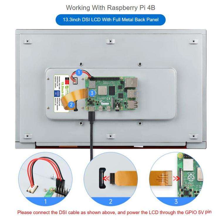 WAVESHARE 13.3 inch High Resolution DSI Capacitive Touch Display, 1920 × 1080, IPS, Toughened Gl...