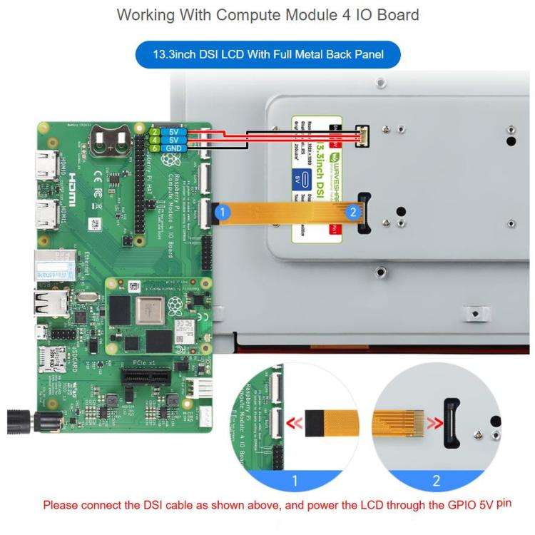 WAVESHARE 13.3 inch High Resolution DSI Capacitive Touch Display, 1920 × 1080, IPS, Toughened Gl...