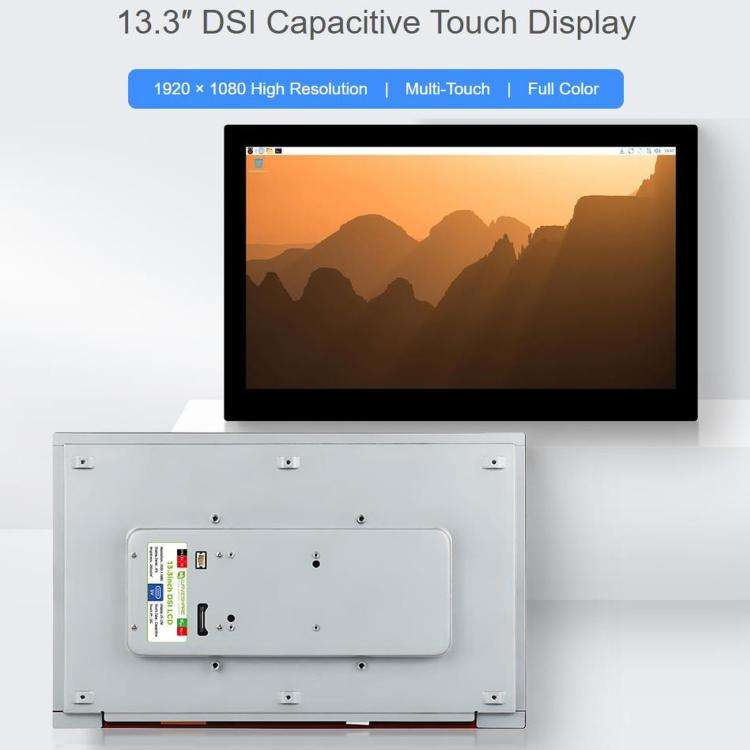 WAVESHARE 13.3 inch High Resolution DSI Capacitive Touch Display, 1920 × 1080, IPS, Toughened Gl...