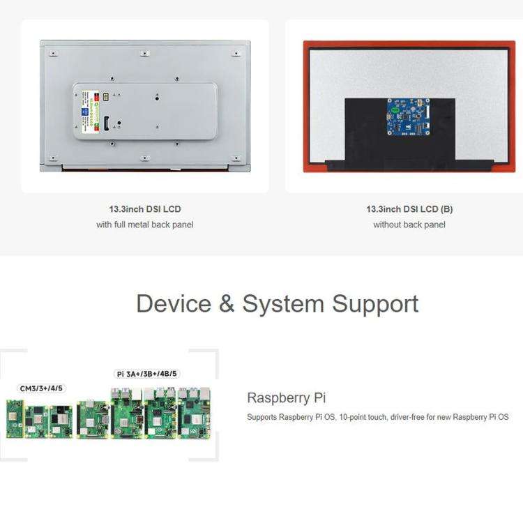 WAVESHARE 13.3 inch High Resolution DSI Capacitive Touch Display, 1920 × 1080, IPS, Toughened Gl...