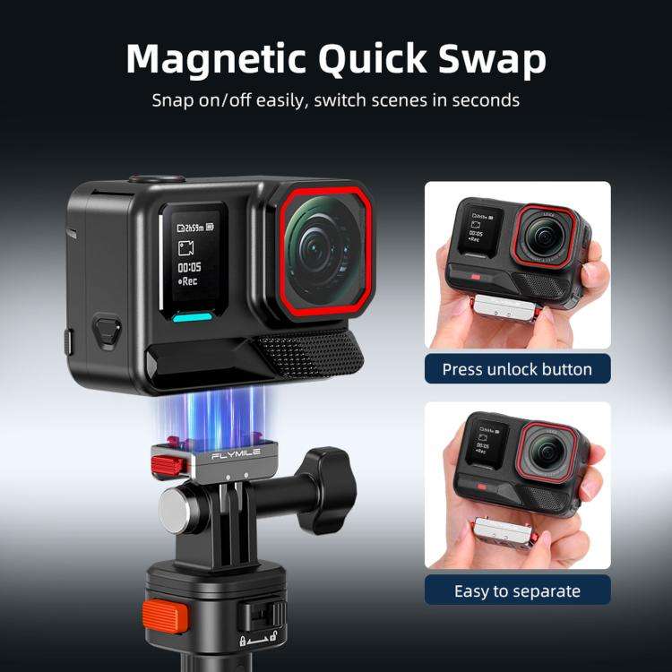 For Insta360 Ace Pro 2 / X5 Flymile Locking Extension Adapter Magnetic Quick Release Base(Aluminu...