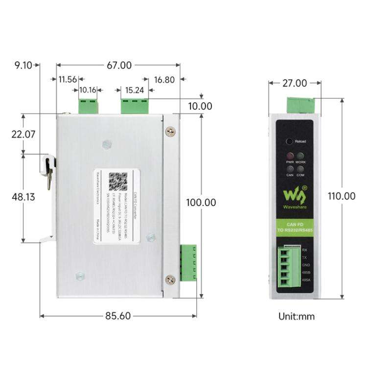 Waveshare CAN FD Protocol Converter CAN FD To RS232/RS485 Bidirectional Data Communication