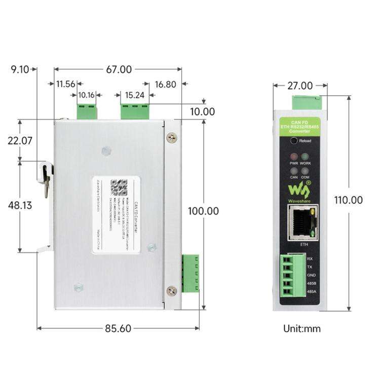 Waveshare CAN FD Protocol Converter CAN FD To ETH/RS232/RS485 Bidirectional Data Communication