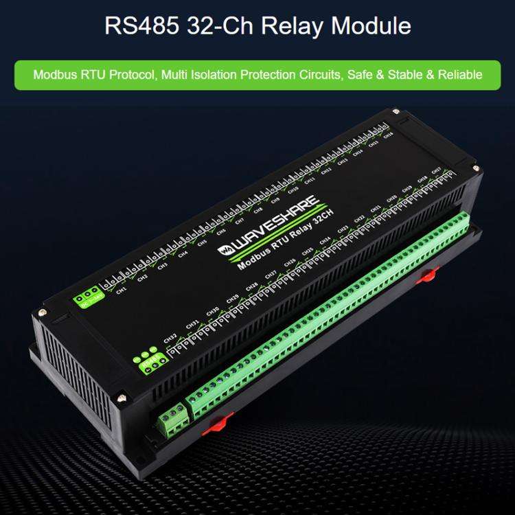 Waveshare Modbus RTU 32-Ch Relay Module RS485 Interface With Multiple Isolation Protection Circuits