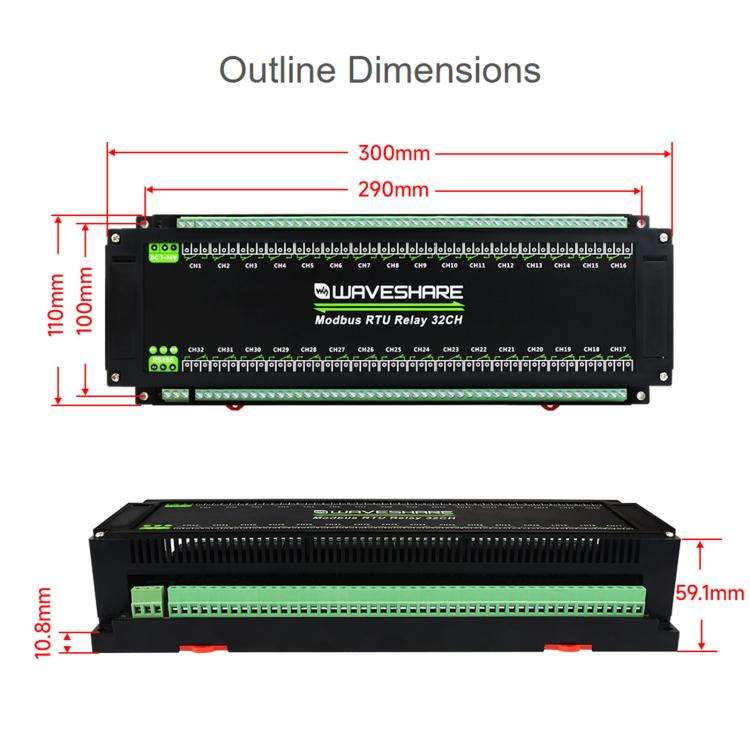 Waveshare Modbus RTU 32-Ch Relay Module RS485 Interface With Multiple Isolation Protection Circuits