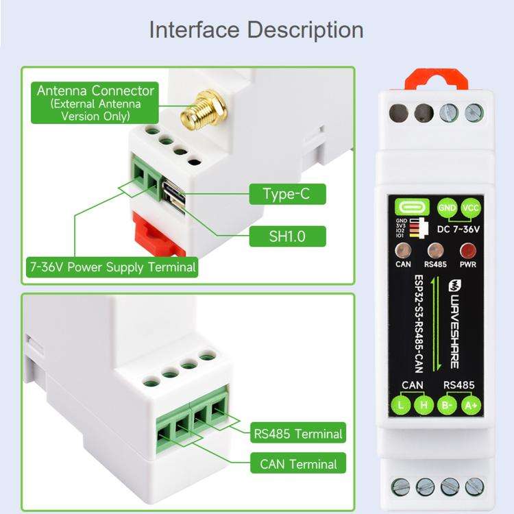 Waveshare Industrial ESP32-S3 Control Board With RS485 And CAN Communication Interfaces External ...