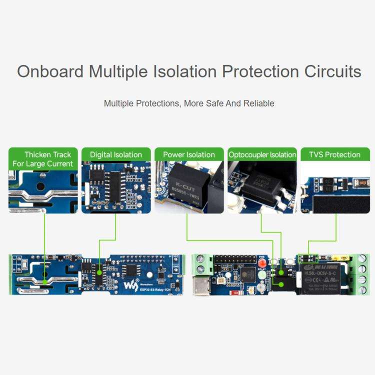 Waveshare 32152 Industrial 1-Channel ESP32-S3 WiFi Relay Module Supports WiFi / Bluetooth / RS485...