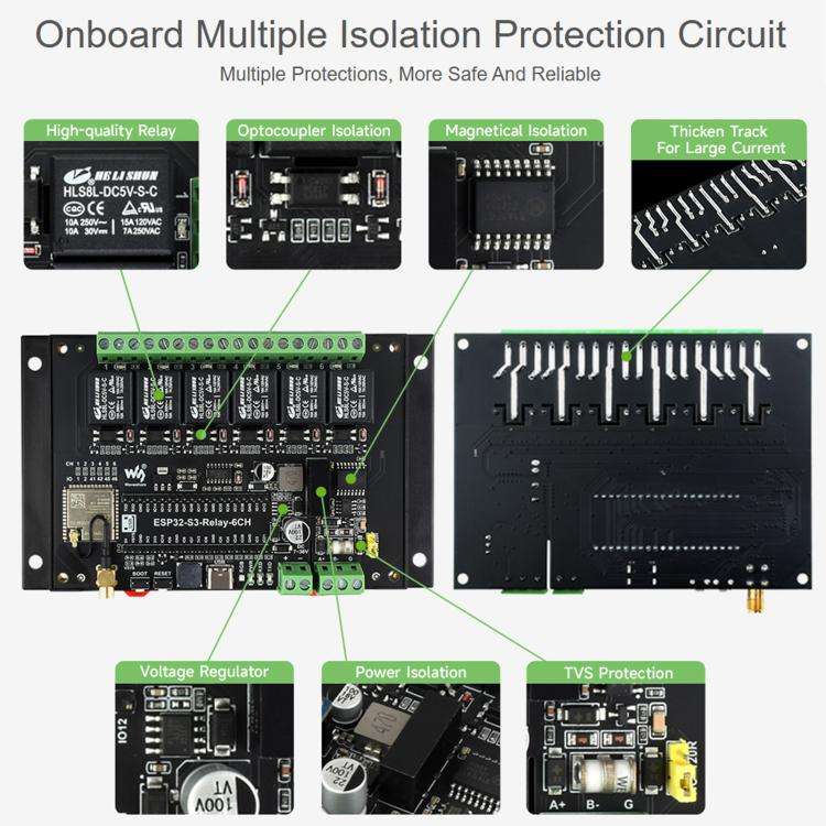 Waveshare 26756 Industrial 6-Channel ESP32-S3 WiFi Relay Module Supports WiFi / Bluetooth / RS485...