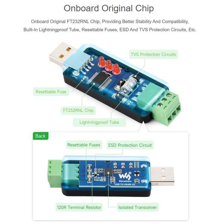 Waveshare 34620 USB To RS485 C Industrial Grade Isolated Bidirectional Converter
