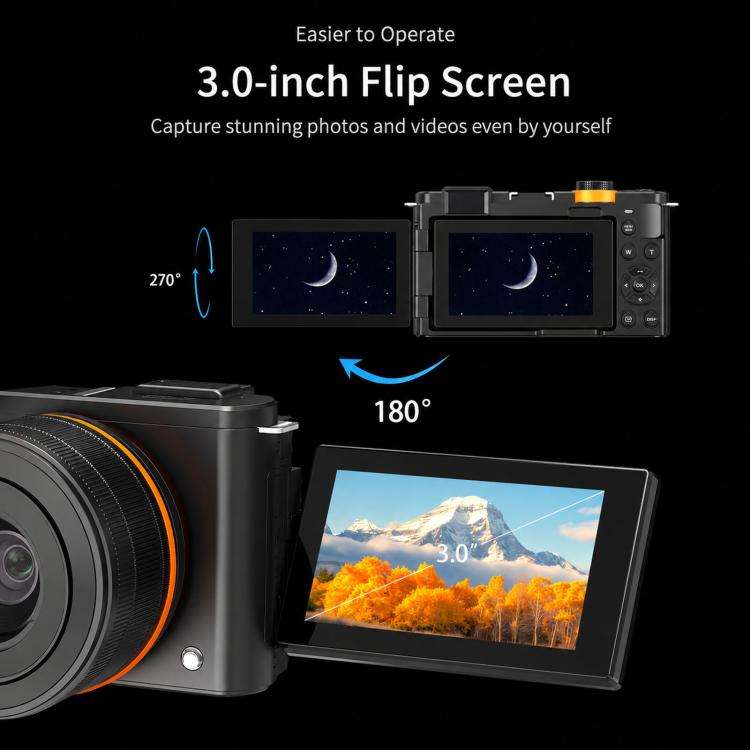 4K 72MP 12X Optical Zoom Digital Camera With 3.0-Inch Flip Screen And WiFi Beginner Vlogging Came...