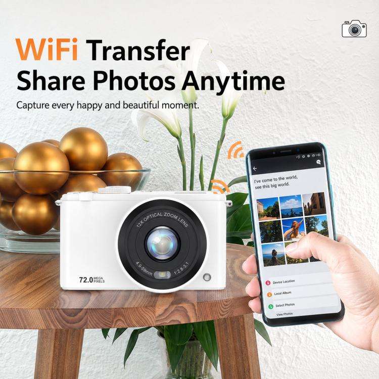 4K 72MP 12X Optical Zoom Digital Camera With 3.0-Inch Flip Screen And WiFi Beginner Vlogging Came...