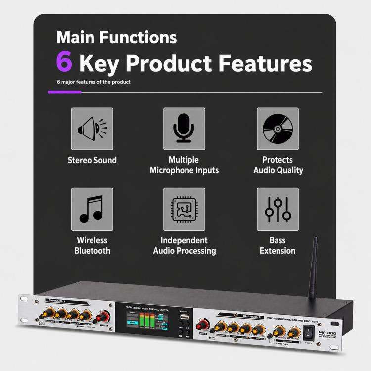 MP-300 Professional Audio Exciter Pre-Processor With Bluetooth USB Optical Input For KTV Stage US...