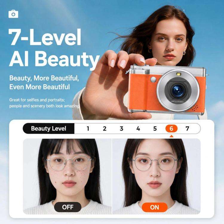 5K 18X Zoom Vlogging Camera With 180-Degree Flip Screen Dual Lens 80MP Digital Camera 32GB Card(B...