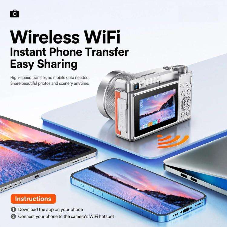 5K 18X Zoom Vlogging Camera With 180-Degree Flip Screen Dual Lens 80MP Digital Camera 32GB Card(B...