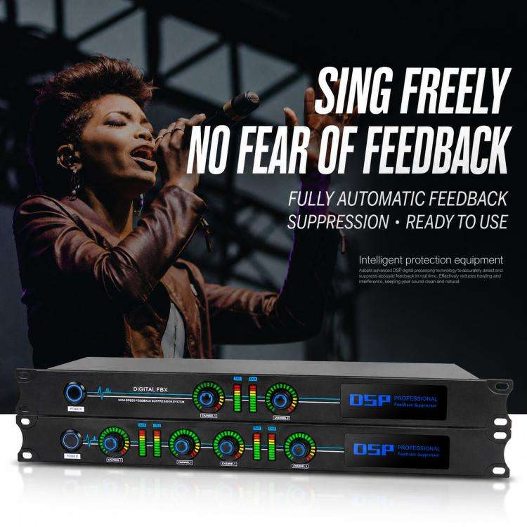 FBX220 DSP Digital Feedback Suppressor Professional Anti-Howling Processor For Microphones(UK Plug)