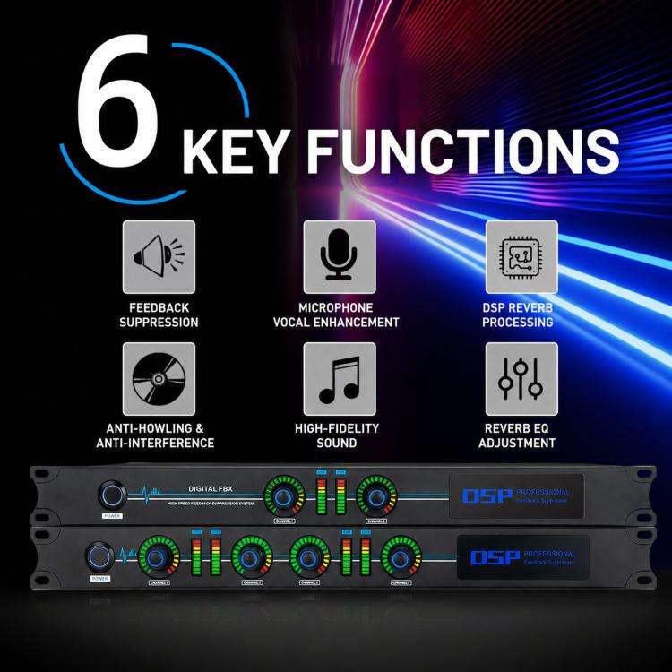 FBX440 DSP Digital Feedback Suppressor Professional Anti-Howling Processor For Microphones(UK Plug)