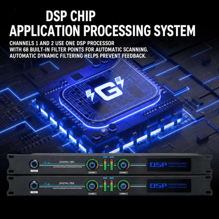 FBX220 DSP Digital Feedback Suppressor Professional Anti-Howling Processor For Microphones(US Plug)