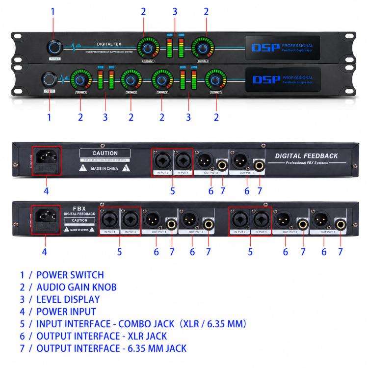 FBX440 DSP Digital Feedback Suppressor Professional Anti-Howling Processor For Microphones(UK Plug)