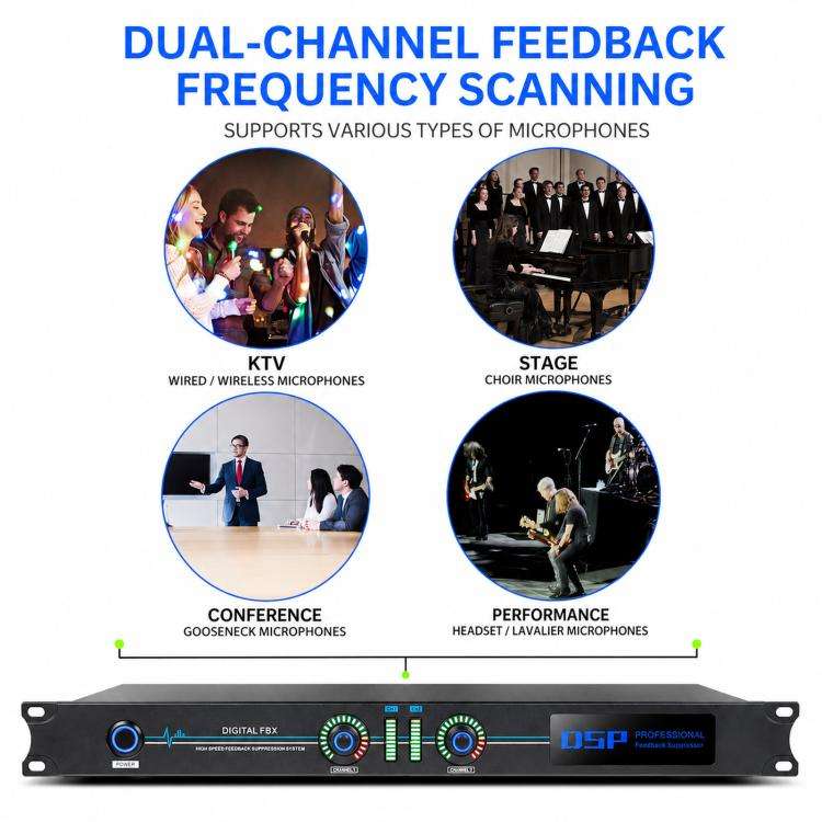 FBX440 DSP Digital Feedback Suppressor Professional Anti-Howling Processor For Microphones(US Plug)