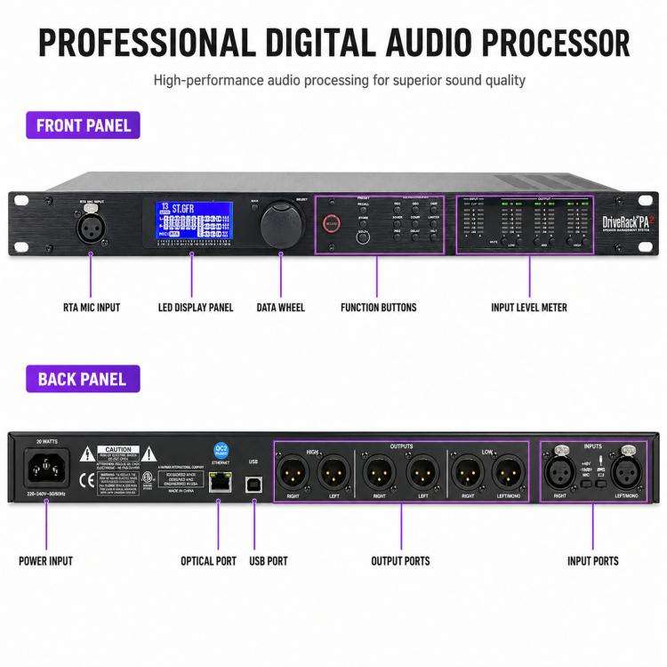 PA2 Digital Audio Processor Speaker Management System 2 Input 6 Output Crossover DSP UK Plug