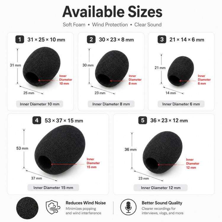 Microphone Foam Cover Universal Headset Lapel Lavalier Mic Windscreen Sponge Pop Filter, Size: 45...