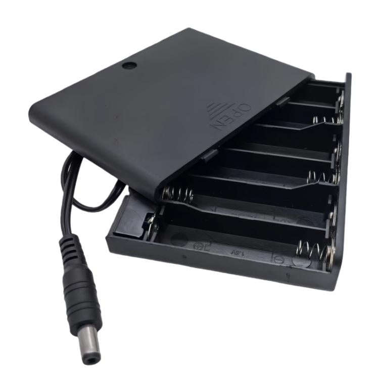 6 AA 9V Battery Holder with Cover and ON/OFF Switch Double A Battery Case with 5.5mm x 2.1mm DC M...