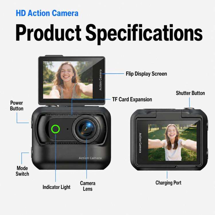 1080P Mini Thumb Action Camera with 2.0-inch Flip Screen Magnetic Wearable Body Cam & Charging Ca...