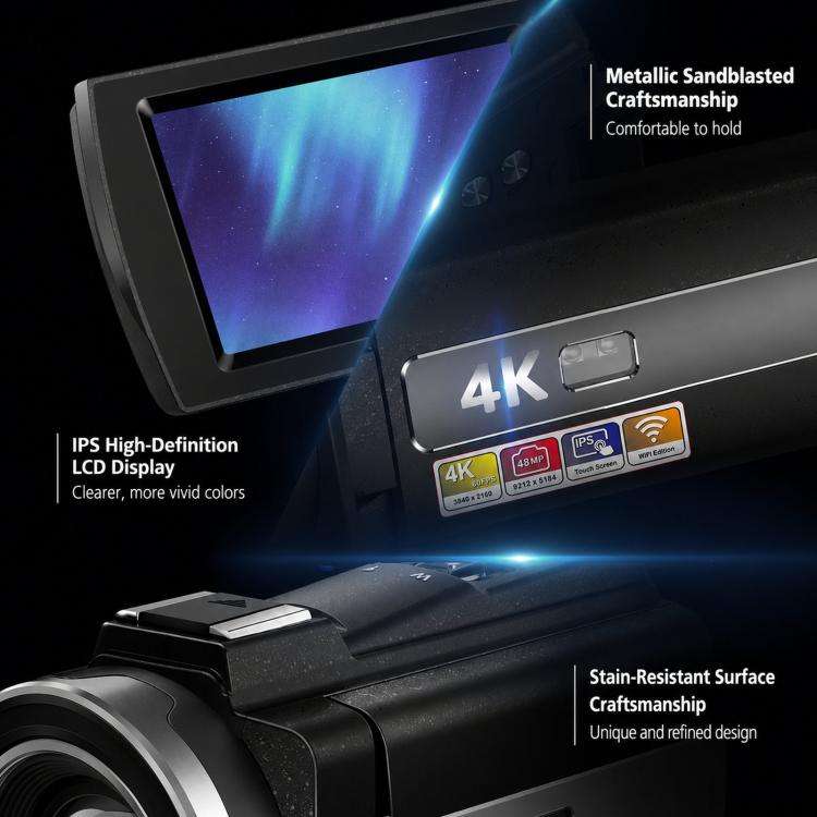 4K Video Camera Camcorder 48MP 3.0 Inch IPS Touch Screen With IR Night Vision 16X Digital Zoom Wi...