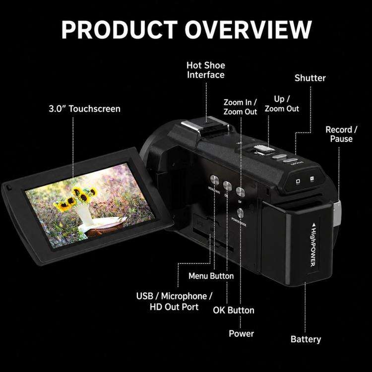 4K Video Camera Camcorder 48MP 3.0 Inch IPS Touch Screen With IR Night Vision 16X Digital Zoom Wi...