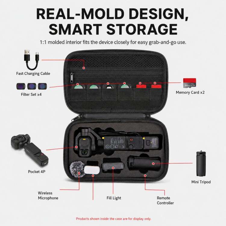 For DJI Osmo Pocket 4P Carrying Case Hard Shell Waterproof Storage Bag With Strap(Black)