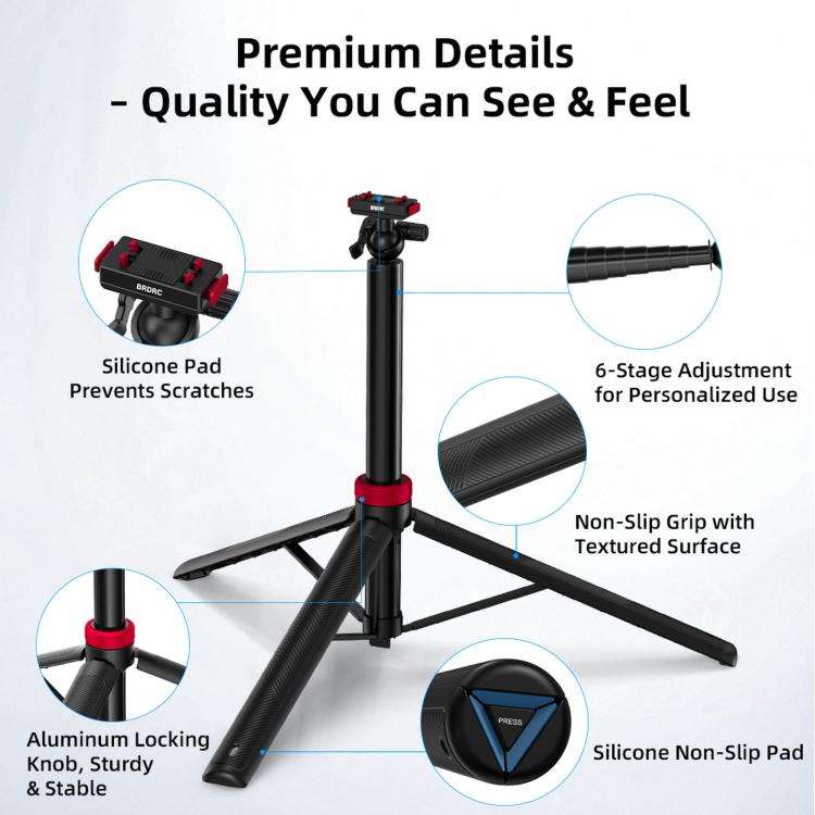 For Insta360 Ace Pro 2 / X5 BRDRC 1.6m Ball Head Quick-Release Tripod Selfie Extension Pole(Black)