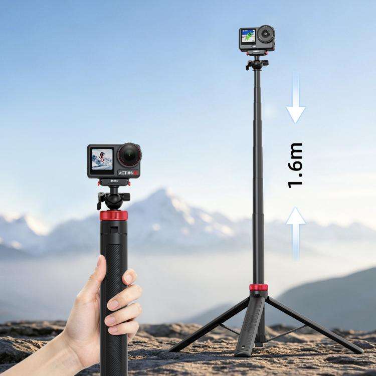 For DJI Osmo Action 3 / 4 / 5 Pro BRDRC 1.6m Ball Head Quick-release Tripod Extension Selfie Stick