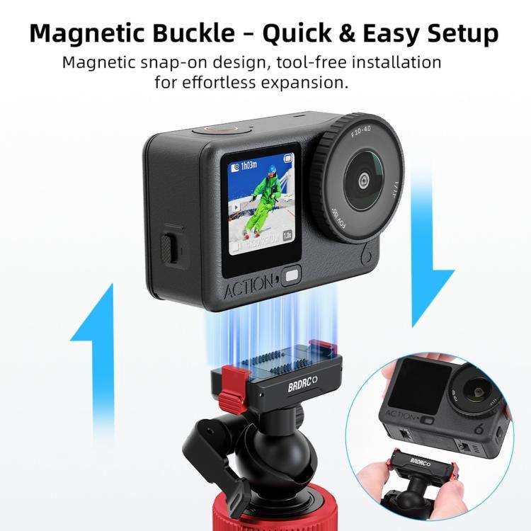 For DJI Osmo Action 3 / 4 / 5 Pro BRDRC 1.6m Ball Head Quick-release Tripod Extension Selfie Stick