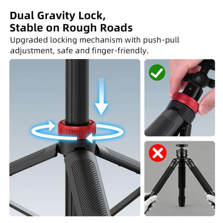 For DJI Osmo Action 3 / 4 / 5 Pro BRDRC 1.6m Ball Head Quick-release Tripod Extension Selfie Stick