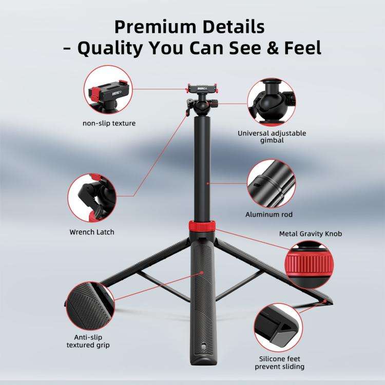 For DJI Osmo Action 3 / 4 / 5 Pro BRDRC 1.6m Ball Head Quick-release Tripod Extension Selfie Stick