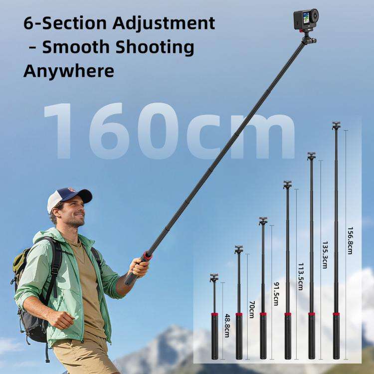 For DJI Osmo Action 3 / 4 / 5 Pro BRDRC 1.6m Ball Head Quick-release Tripod Extension Selfie Stick