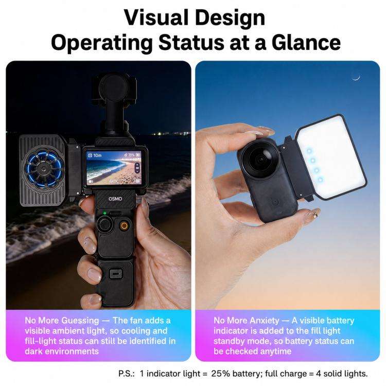 For DJI Osmo Action 4 / 5 Pro ShiYifan 2 In 1 Cooling Fan & Fill Light
