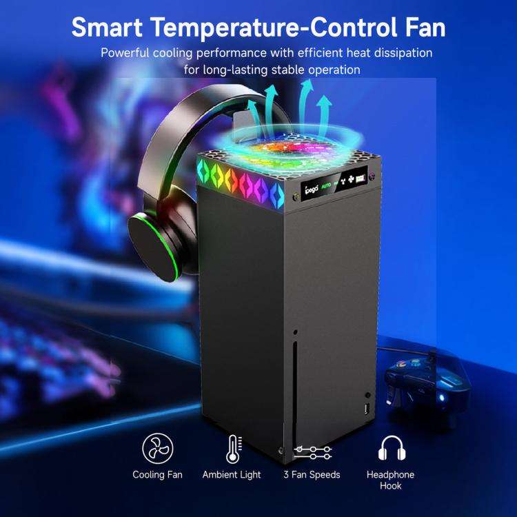 ipega Top Cooling Fan For Xbox Series X Console Auto Temp Sensor Cooler with RGB Light & Headset ...