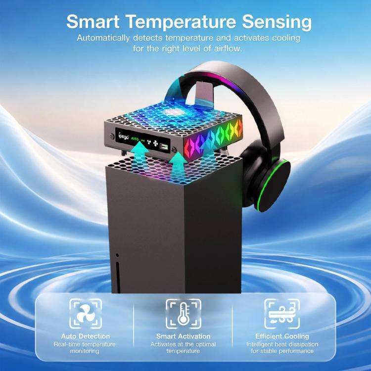ipega Top Cooling Fan For Xbox Series X Console Auto Temp Sensor Cooler with RGB Light & Headset ...