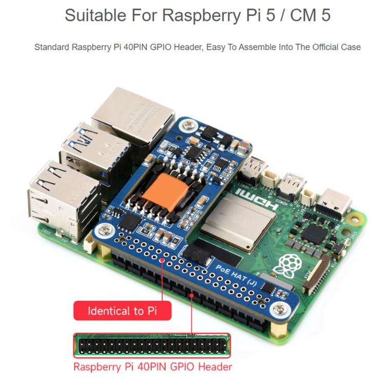 Waveshare 5/CM5 Dedicated PoE(+) Expansion Board For Raspberry Pi, Model: 34612+ Case