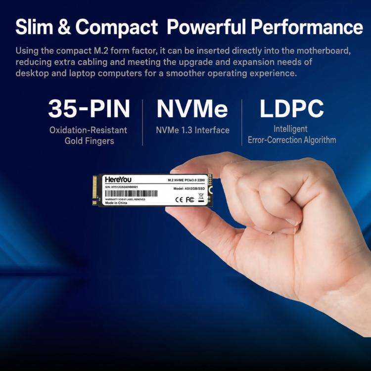 HereYou M.2 NVMe PCIe 3.0 SSD 2280 Internal Solid State Drive For Laptop, Capacity: 128GB