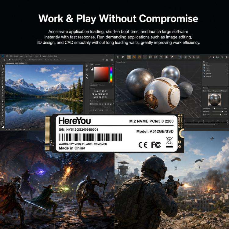 HereYou M.2 NVMe PCIe 3.0 SSD 2280 Internal Solid State Drive For Laptop, Capacity: 512GB