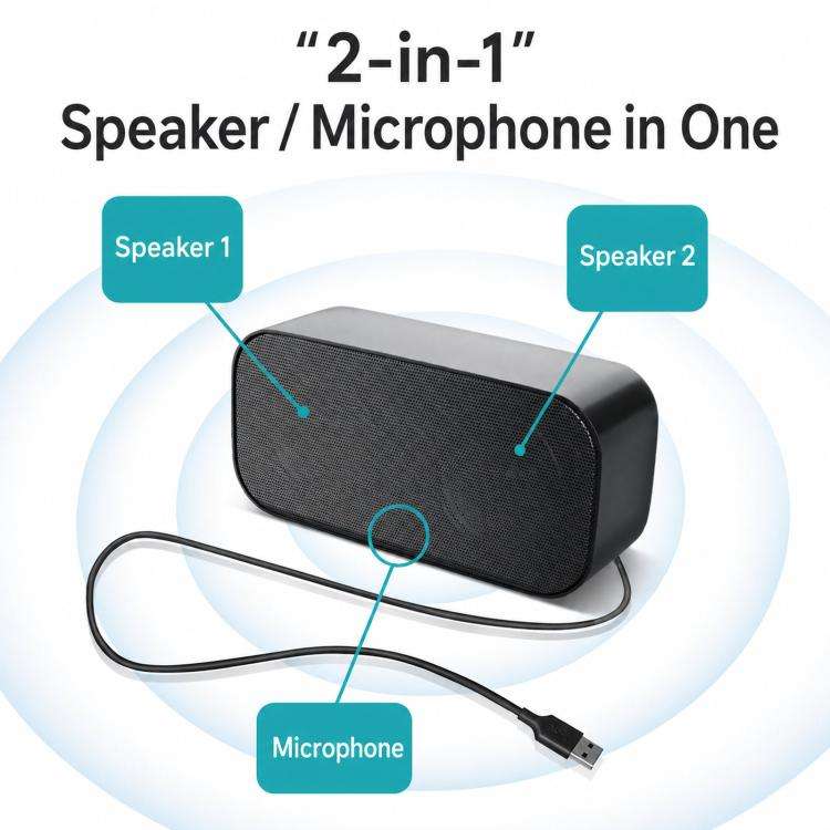 USB Computer Speaker with Built-in Microphone & Sound Card Mini Desktop Stereo Soundbar